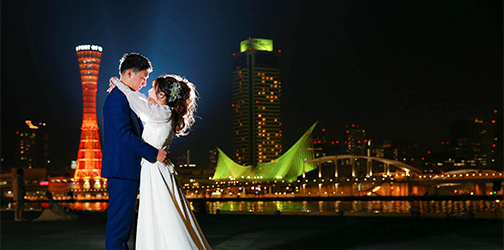 神戸ハーバーランドで結婚写真ロケ撮影