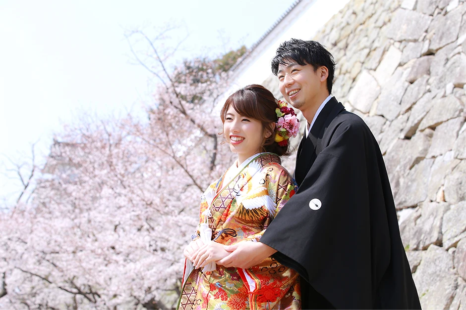 結婚写真：春の公園桜ロケーション撮影