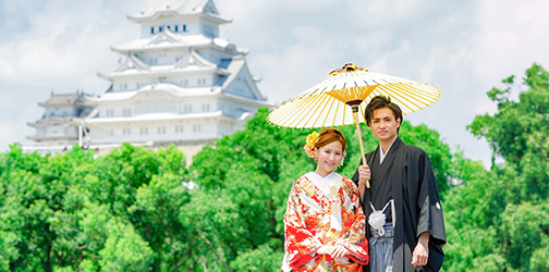 姫路城で結婚写真ロケ撮影
