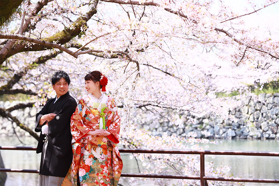 ウェディングフォト姫路城春のロケ写真